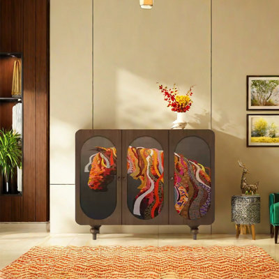 Modern abstract solid wood storage sideboard