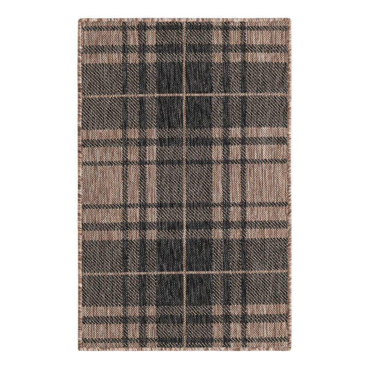 Tatasha Plaid Power Loom Polypropylene Plastic Indoor/Outdoor Area Rug in Black/Brown