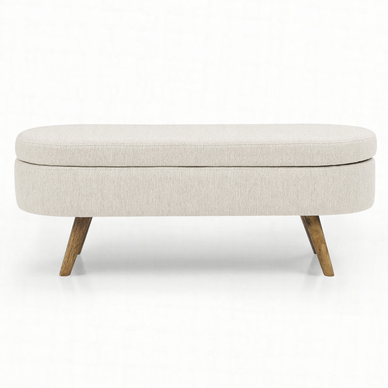 Ottoman Oval Storage Bench,Rubber Wood Legs, Beige