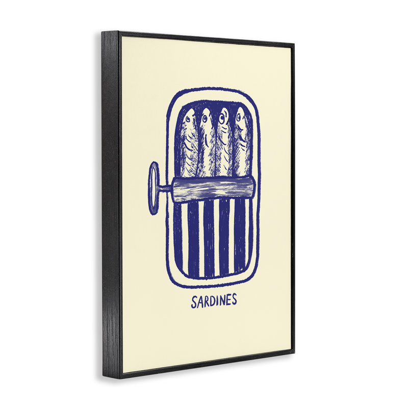 Illustration de sardines en conserve, estampe numérique, design par Florentina Dolci, H 18 po x l 12 po