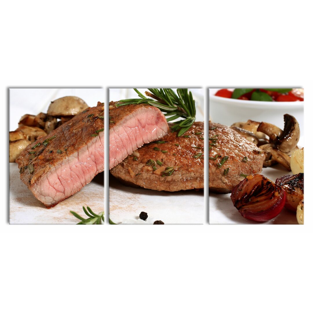 3-tlg. Leinwandbilder-Set Saftiges Steak Medium