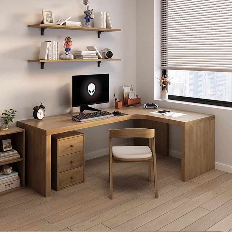 Burlywood Rectangular Solid Wood desks, Right Hand Return, 29.33" H x 86.22" W x 55.12" D