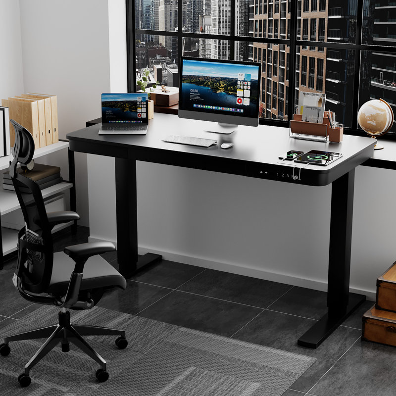 Height Adjustable Rectangle Standing Desk, Computer Desk with Drawer, USB Port and Type-C Port, Black