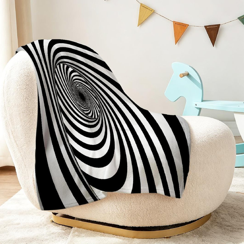 Jeté en molleton noir ultra doux, imprimé psychédélique optique recto, Throw 30" x 40"