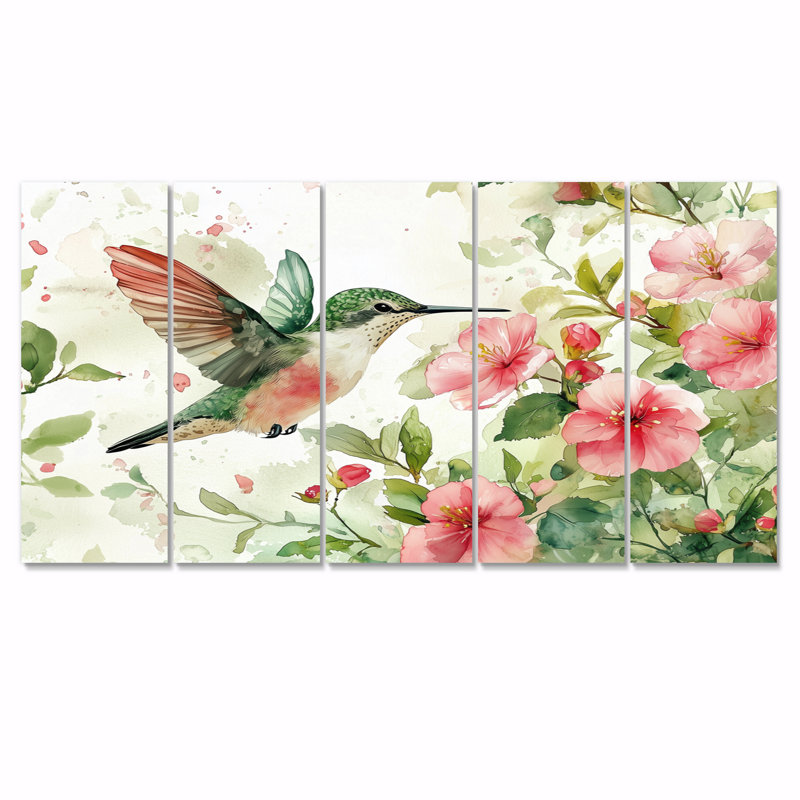 Colibri dans le jardin de la ferme II - Art mural oiseau - Art mural moderne pour le salon, H 28 po x l 60 po