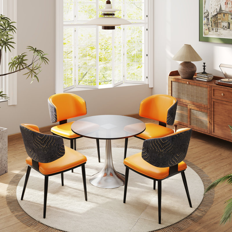 Chaise rembourrée avec pieds en métal, Orange