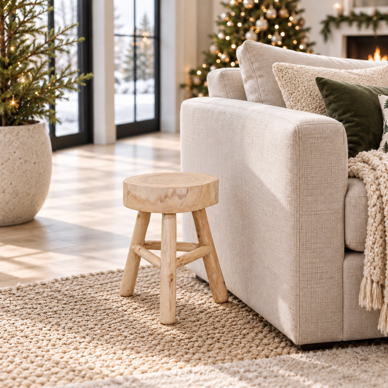 Contemporary Wood Backless Accent Storage Stool for Living Room - Compact Vanity Foot Rest and Functional for Home Decor Seating Solution