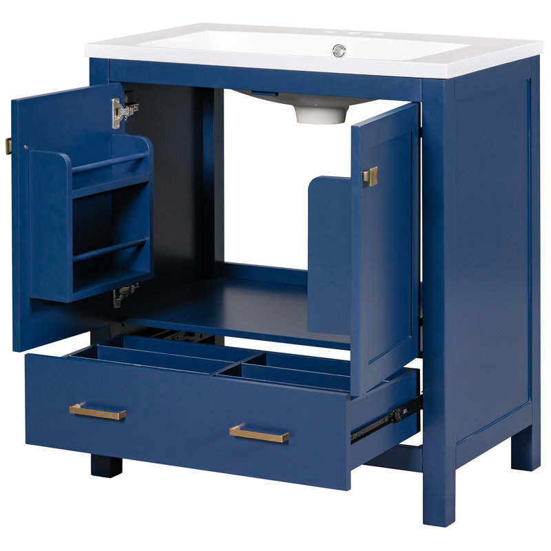 Meuble-lavabo 30 po avec lavabo simple, armoire encastrée avec 2 portes et tiroir, Blue, 4" Centerset