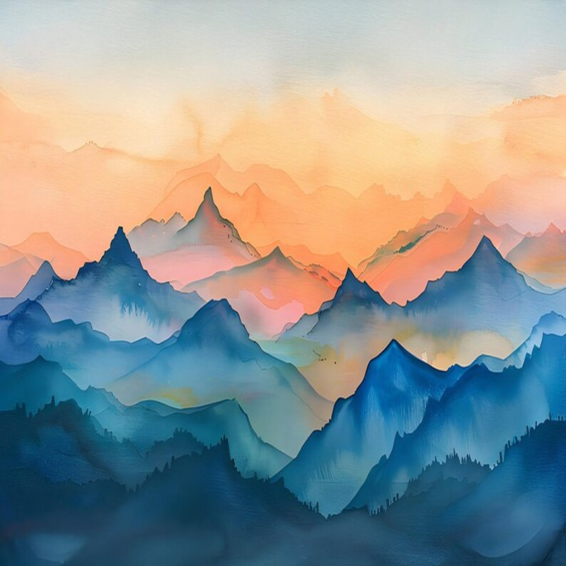 Soft Blue Sunset Mountain Landscape Wall Mural, 106" Lx 138" W