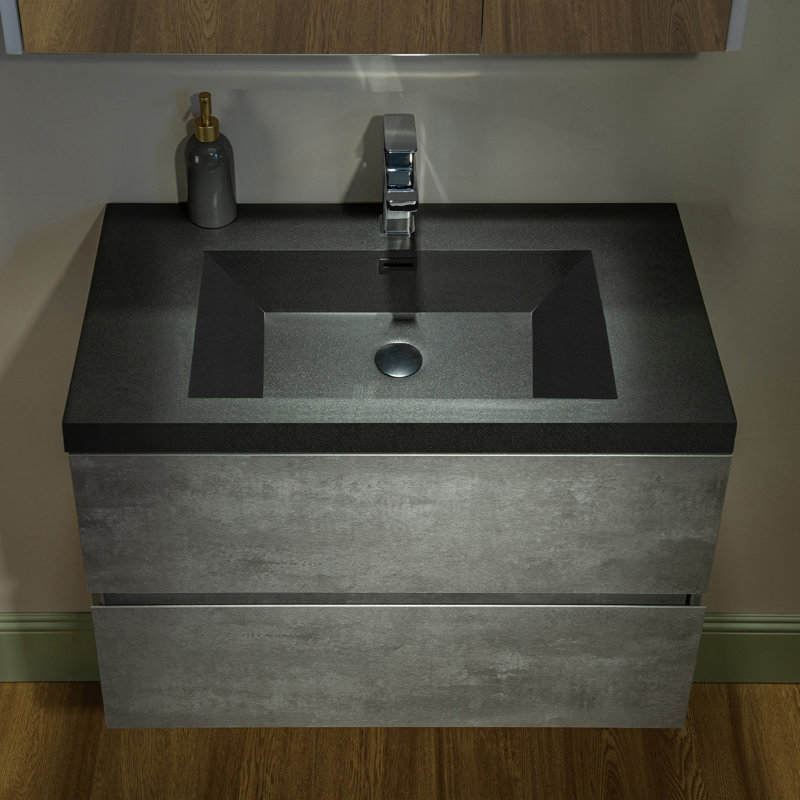 Vital 29-1/2 in. W x 19-5/8 in. D Wall Mounted Floating Bathroom Vanity in Grey with Composite Vanity Top, Black
