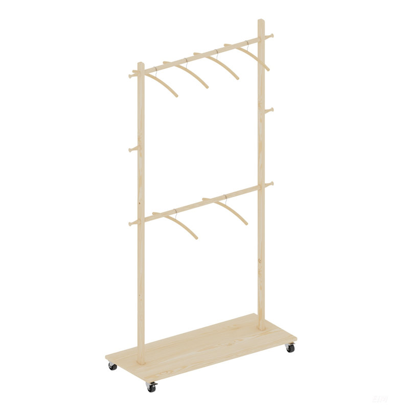 Solid Wood Garment Drying Rack With 6 Hangers, Adjustable Shelf, And Wheels For Easy Mobility