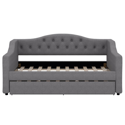 Upholstered Daybed, Sofa Bed With LED Belt And 2 Drawers, Linen Tufted Day Bed For Living Room, Bedroom