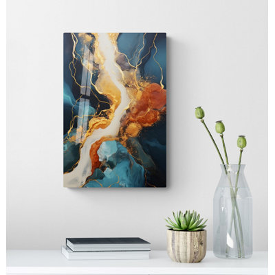 Tempered Glass Blue Marble Style Wall Art, Abstract and Contemporary Art Print on Glass Wall Decor