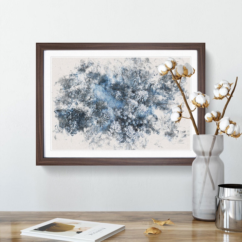 Winter Forest in Bavaria Germany Watercolour - Picture Frame Graphic Art Print, Walnut Framed, 62cm H x 87cm W x 2cm D
