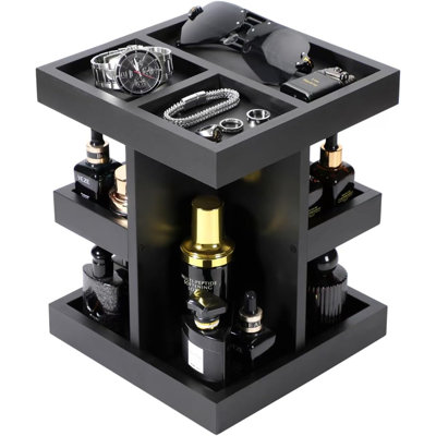 Cologne Organizer,Cologne Stand, Wooden,Rotating,Perfume Organizer, Black