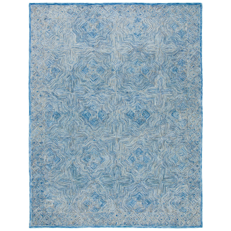 Tapis bleu en laine / coton touffeté à la main Teressa, Rectangle 8 pi x 10 pi