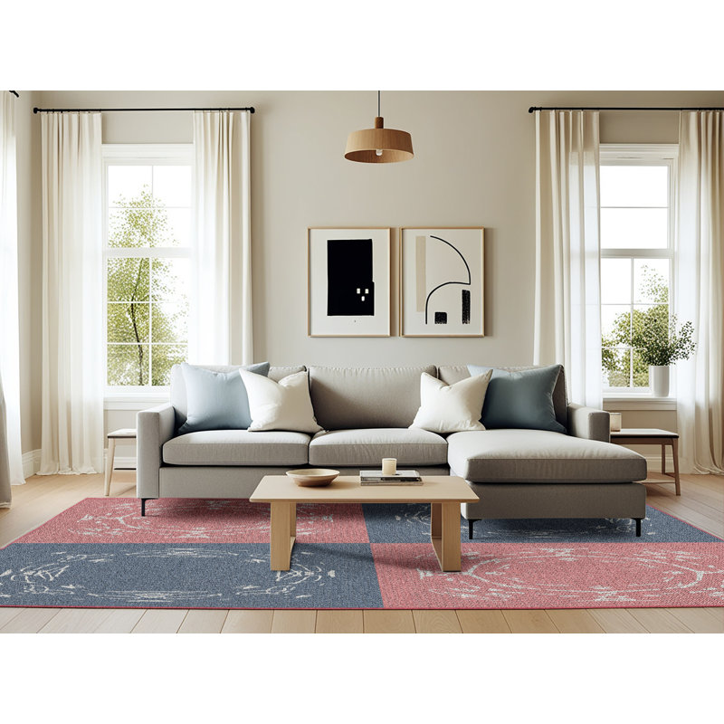Tapis gris/zone rose à motifs, Rectangle 6 pi x 9 pi