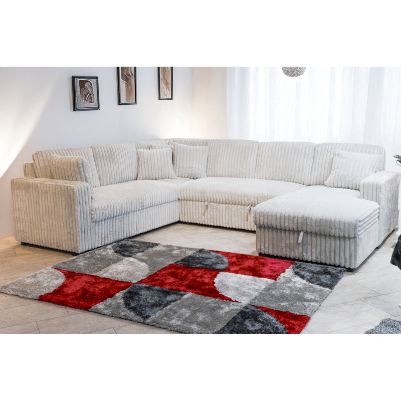 Canapé modulaire en tissu avec lit coulissant gris brume 5 pièces Totnes, Polyester gris