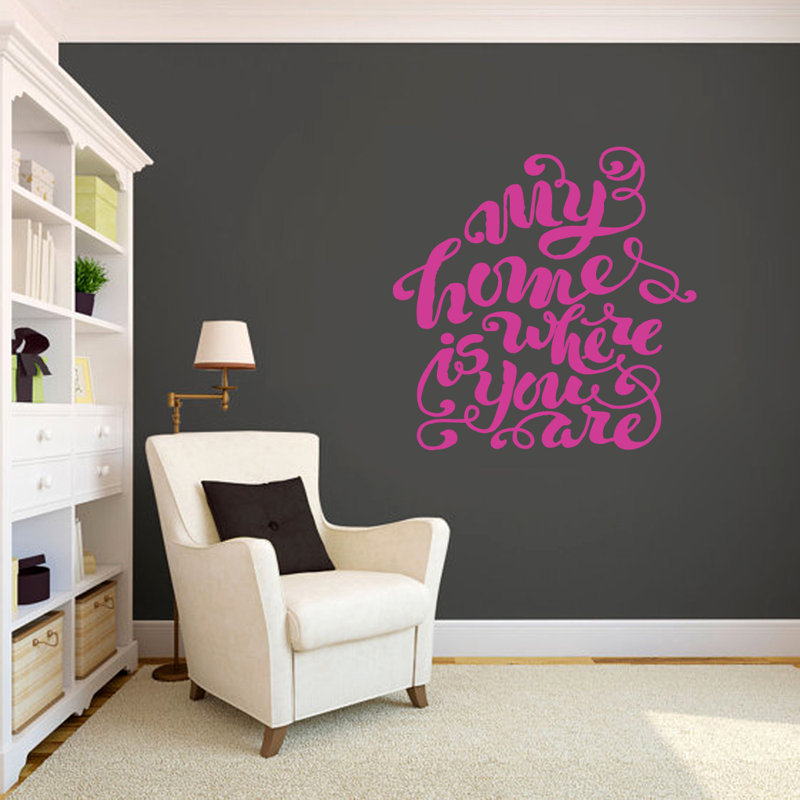 Décalcomanie murale "ma maison" est l’endroit où vous vous trouvez, Rose vif