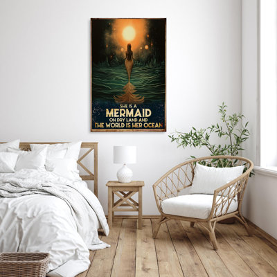 " She Is A Mermaid - 1 Piece Rectangle Graphic Art Print On Wrapped Canvas "