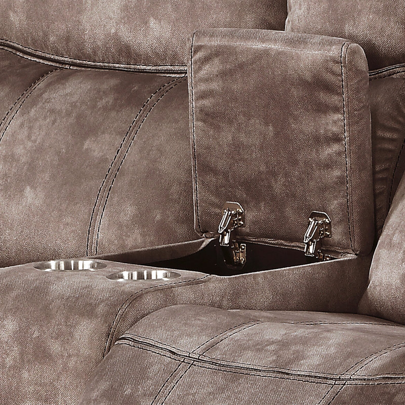 Canapé inclinable taupe avec port USB, porte-gobelets et rangement