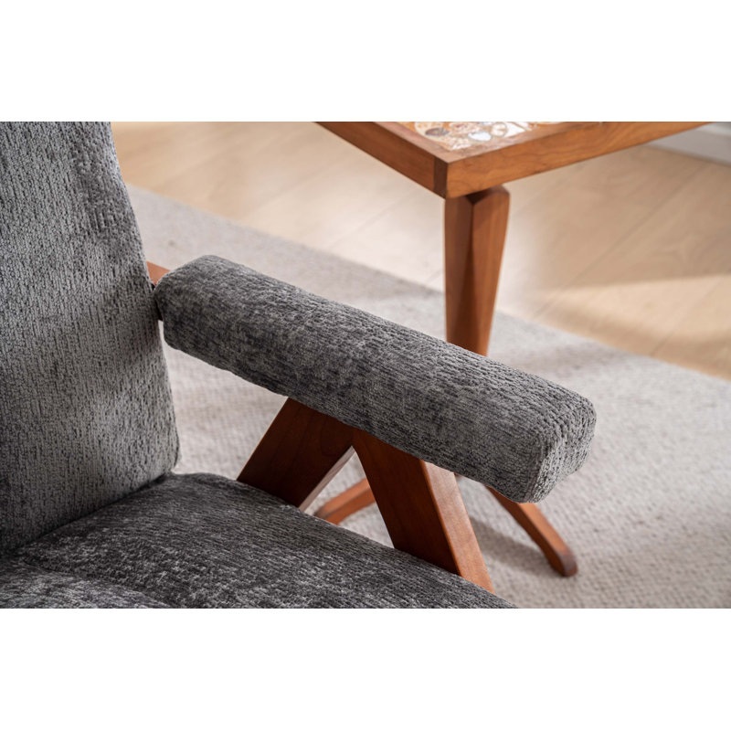 Chaise d'appoint Mid-Century moderne avec structure en bois massif et tissu chenille