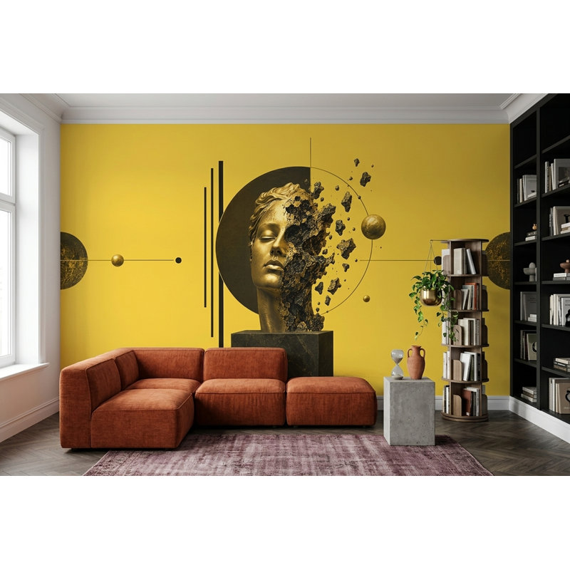 Murale géométrique dorée, 160 po x 108 po, Non tissé