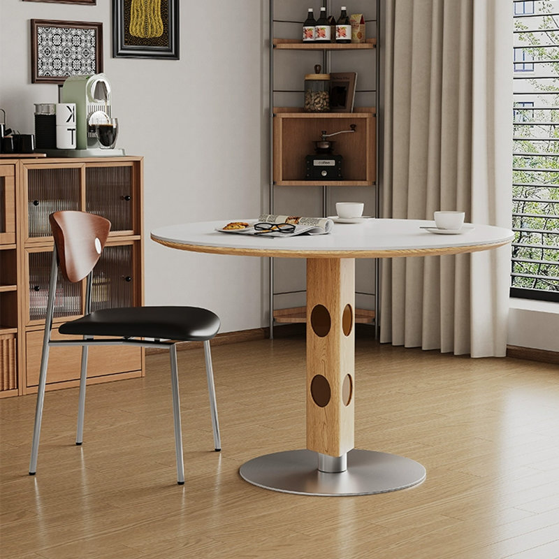 Table de salle à manger blanche, Argent / Burlywood, H 29,53 po x L 39,37 po x l 39,37 po