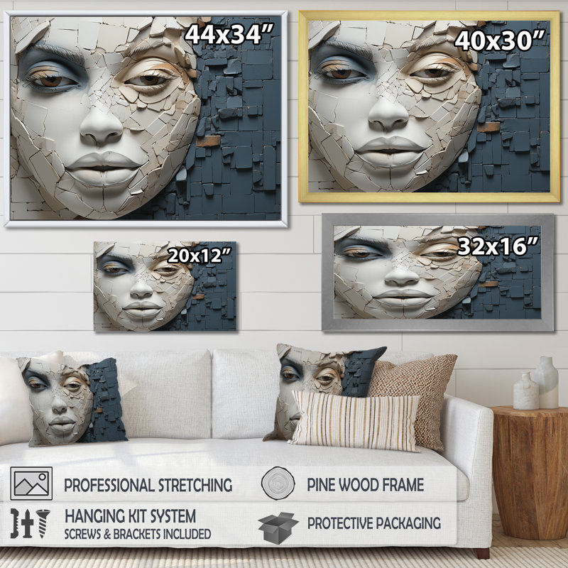 «Blue and beige», femme africaine, collage - art africain, décoration murale, H 30 po x l 40 po x P 1,5 po
