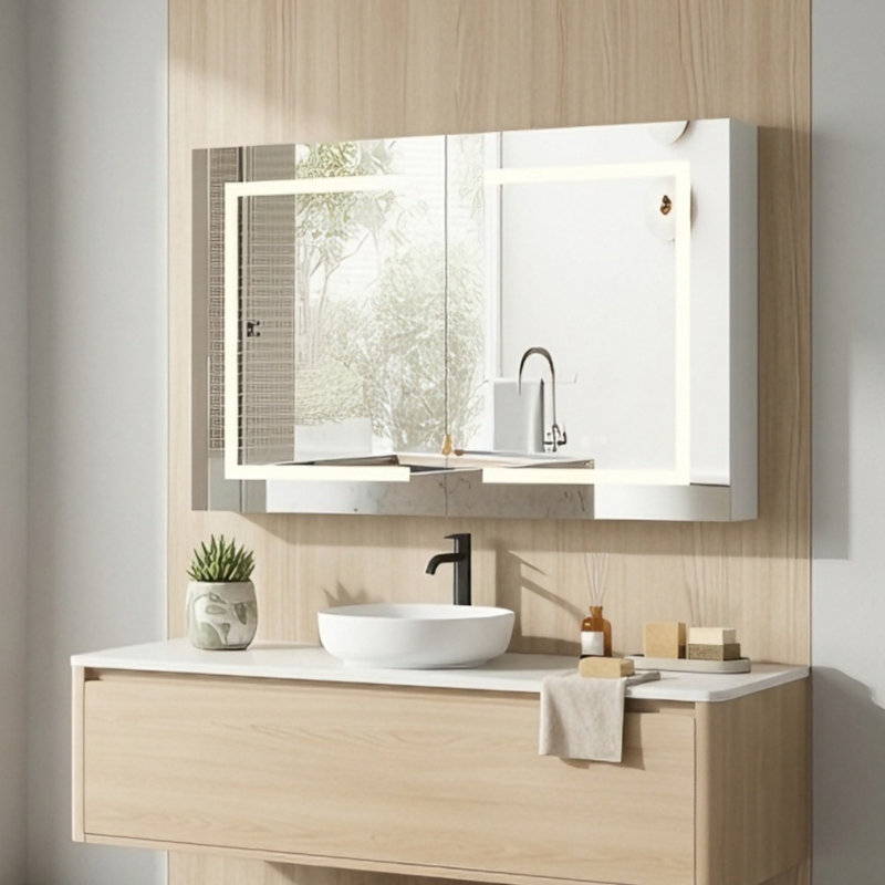 Armoire à pharmacie DEL pour la salle de bain avec miroir lumineux, 3 lumières à intensité variable, antibuée, fixation murale en aluminium, l 36 po x H 24 po