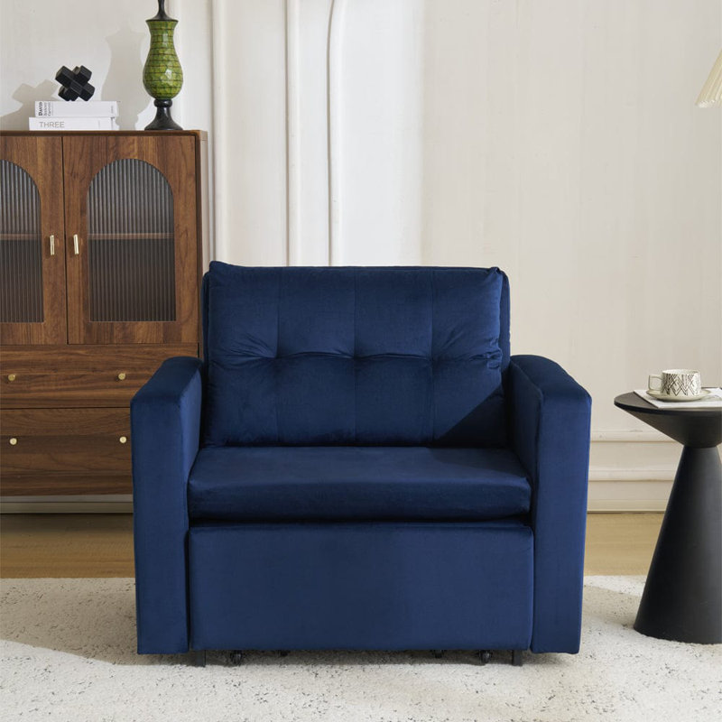 1 Seater Convertible Chair, Blue Velvet