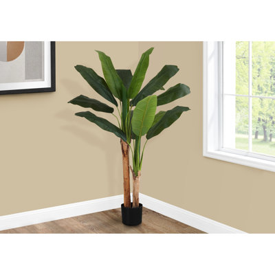 Arbre de banane d'intérieur de 55 po de hauteur - feuilles en pot noir, véritable touche, plante décorative avec décoration de verdure