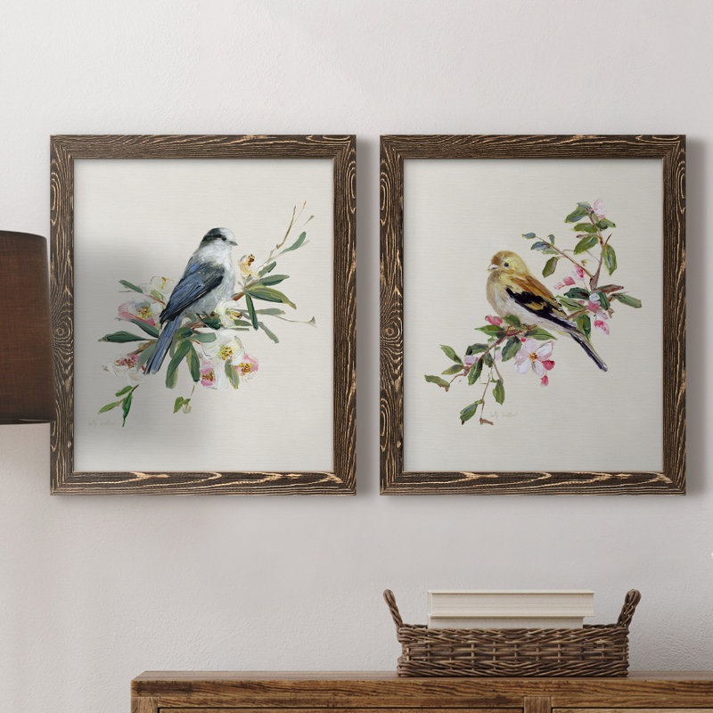 «Spring Song Gray Jay», ensemble de 2 peintures sur toile encadrées, Noyer, H 31,5 po x l 43,5 po x P 1 po