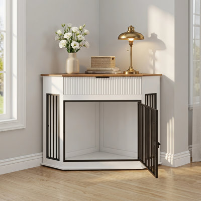 Table de bout décorative avec cage cannelée pour chien de 44,6 po