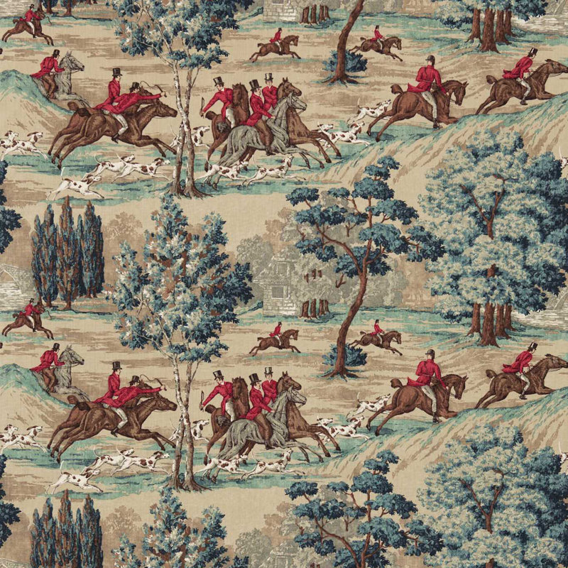 Tally Ho Fabric, Teal/Ruby
