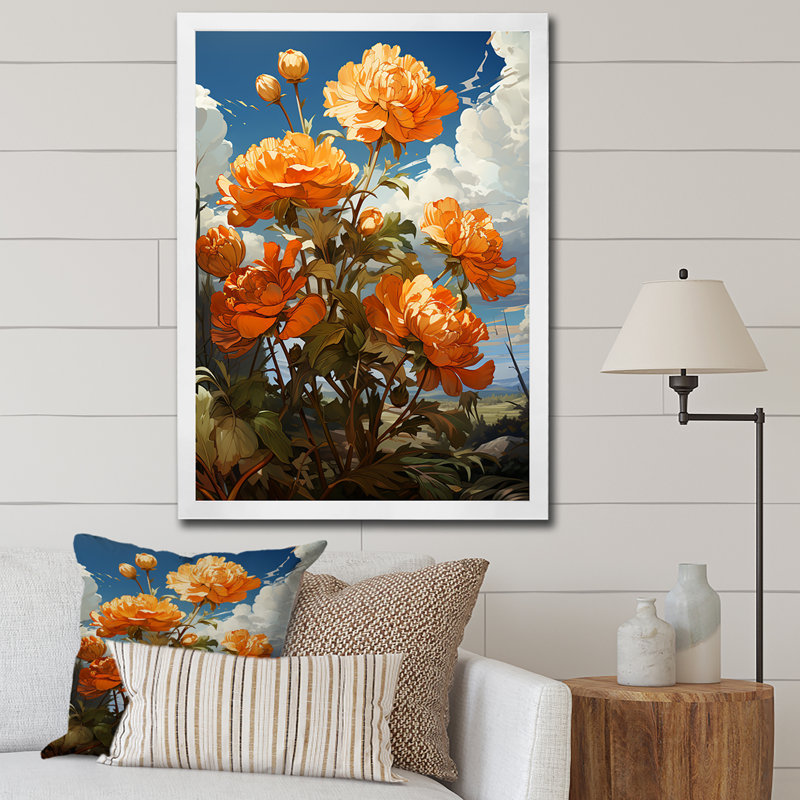 Pivoine beauté II - pivoines, art mural, Cadre simple blanc, H 32 po x l 16 po x P 1 po