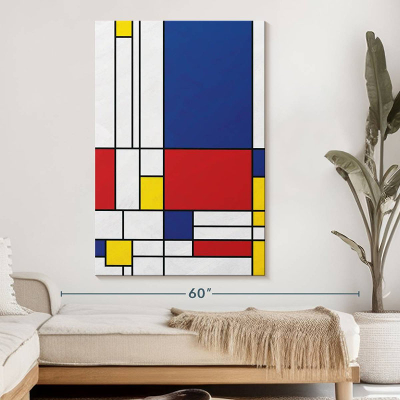 Géométrique «Mondrian II» sur toile, H 51 po x l 34 po x P 1,25 po