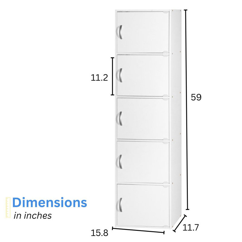 5-Doors, 5-Shelf Bookcase 59 in. Tall Enclosed Storage 5-Tier Bookshelf for Home or Office, White