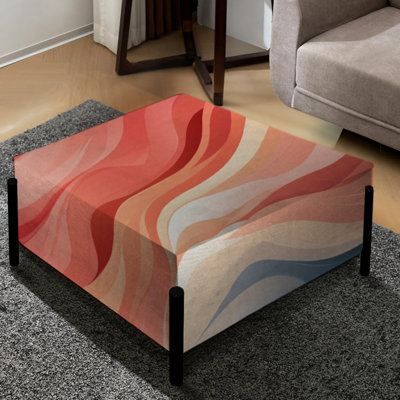 Pink And Coral Wave Horizon - Coastal Large Square Ottoman