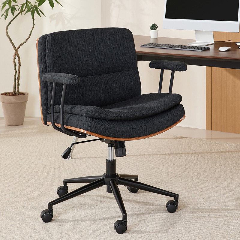 Home Office Desk Chair with Armrests & Wheels, Modern Walnut  Swivel Rolling Task Chair