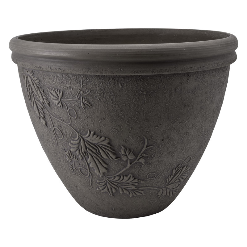 Pot de fleurs en composite avec soucoupe Kern, Anthracite foncé