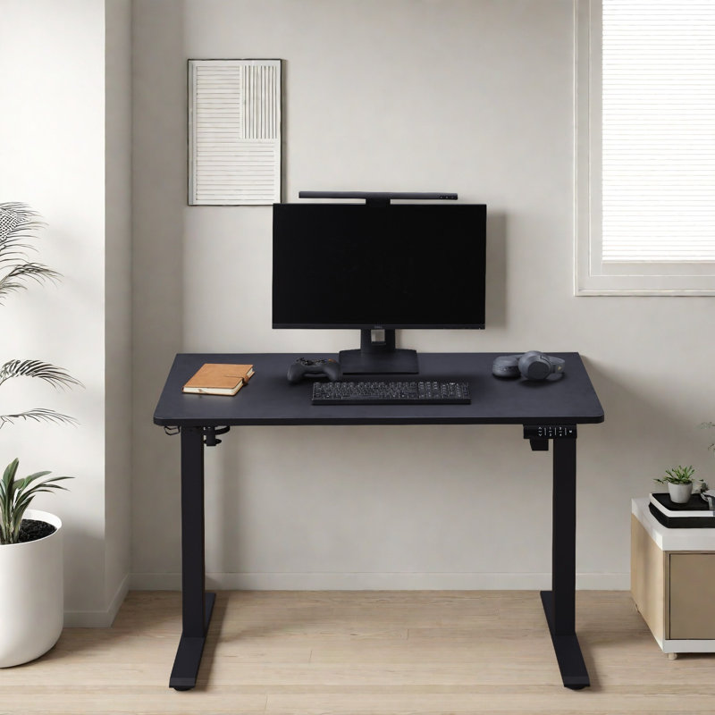 Bureau debout à hauteur réglable électrique Larreon, Noir mat / noir, H 47,2 po x l 47,2 po x P 23,6 po