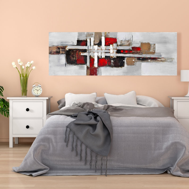 Formes abstraites avec des accents rouges | Art moderne sur toile