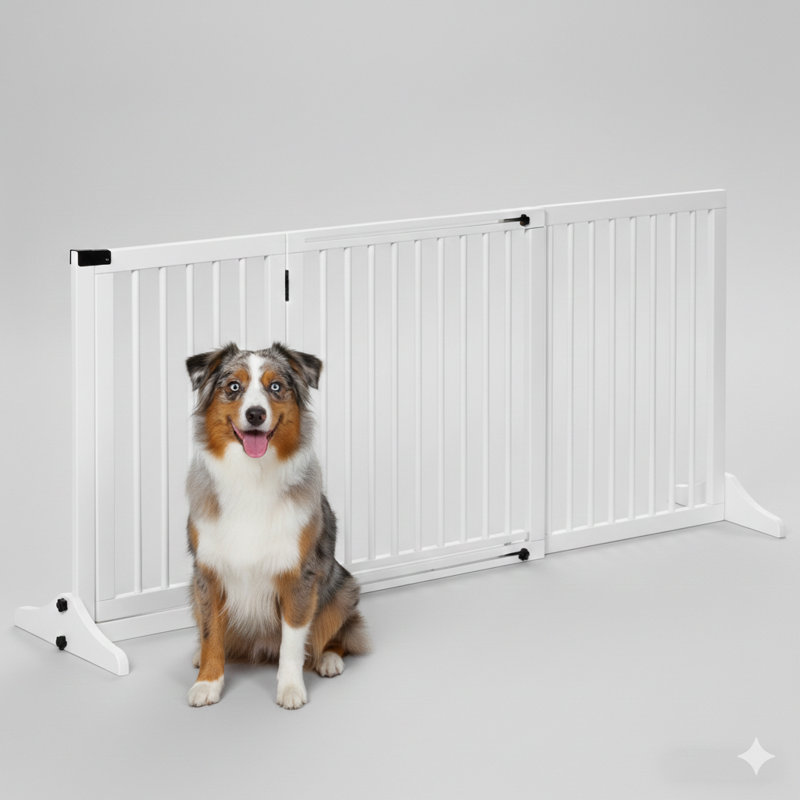 Pet Gate,Freestanding Pet Gate, 28" H x 44.5" W x 14.25", White