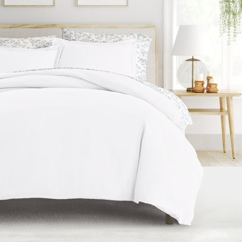 Ensemble de literie 8 pièces - Housse de couette unie, ensemble d'édredon et ensemble de draps à motifs, Floral blanc