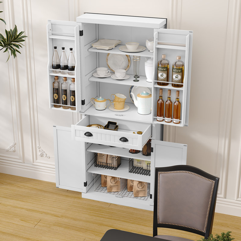 Armoire de cuisine 72 "avec tablettes et tiroirs, Blanc