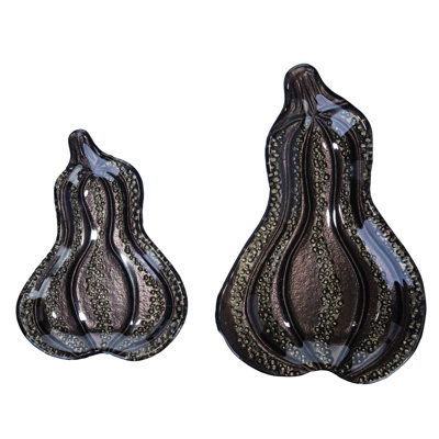  Glass 12.5 in. Black Harvest Fused Gourd Plate Set of 2