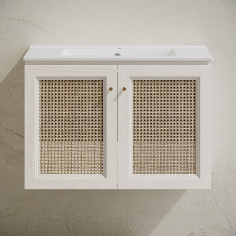 Meuble-lavabo mural 30 po en chêne blanc avec comptoir à un trou Witkowski, 30"
