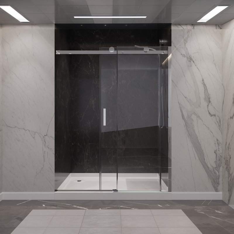 Rhodes 48" W x 76" H Single Sliding Frameless Shower Door, Chrome
