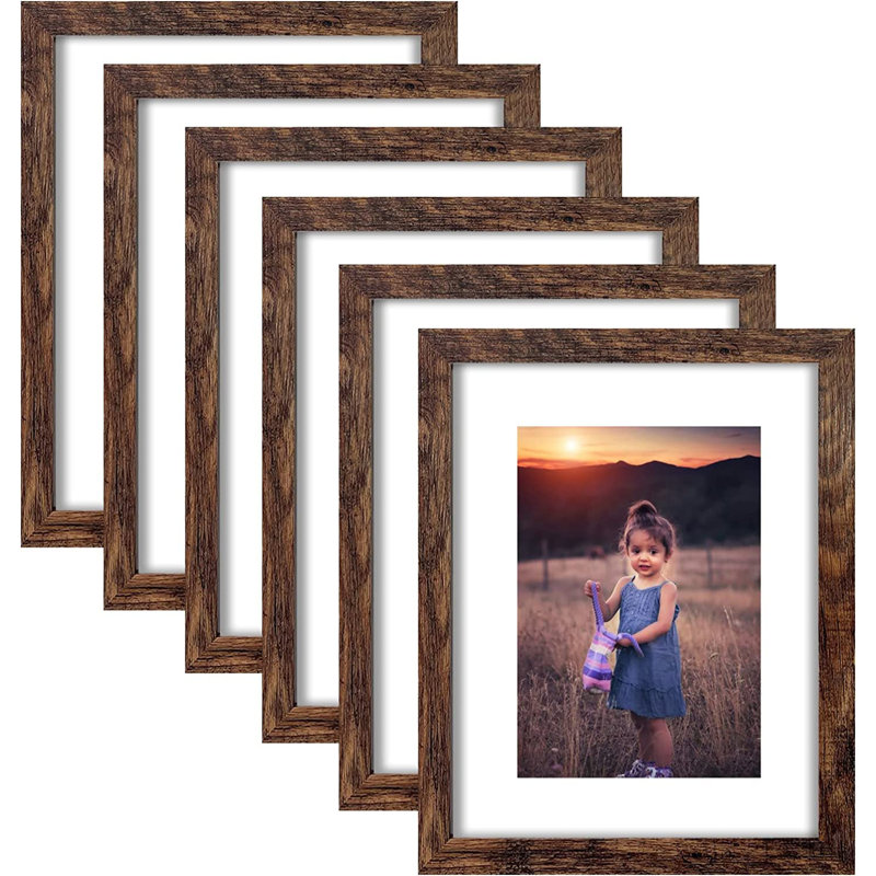 11X14 Picture Frame Rustic Brown Wood Set Of 6,Display Pictures 8X10 With Mat Or 11X14 Without Mat,Multi Photo Frames Collage For Wall